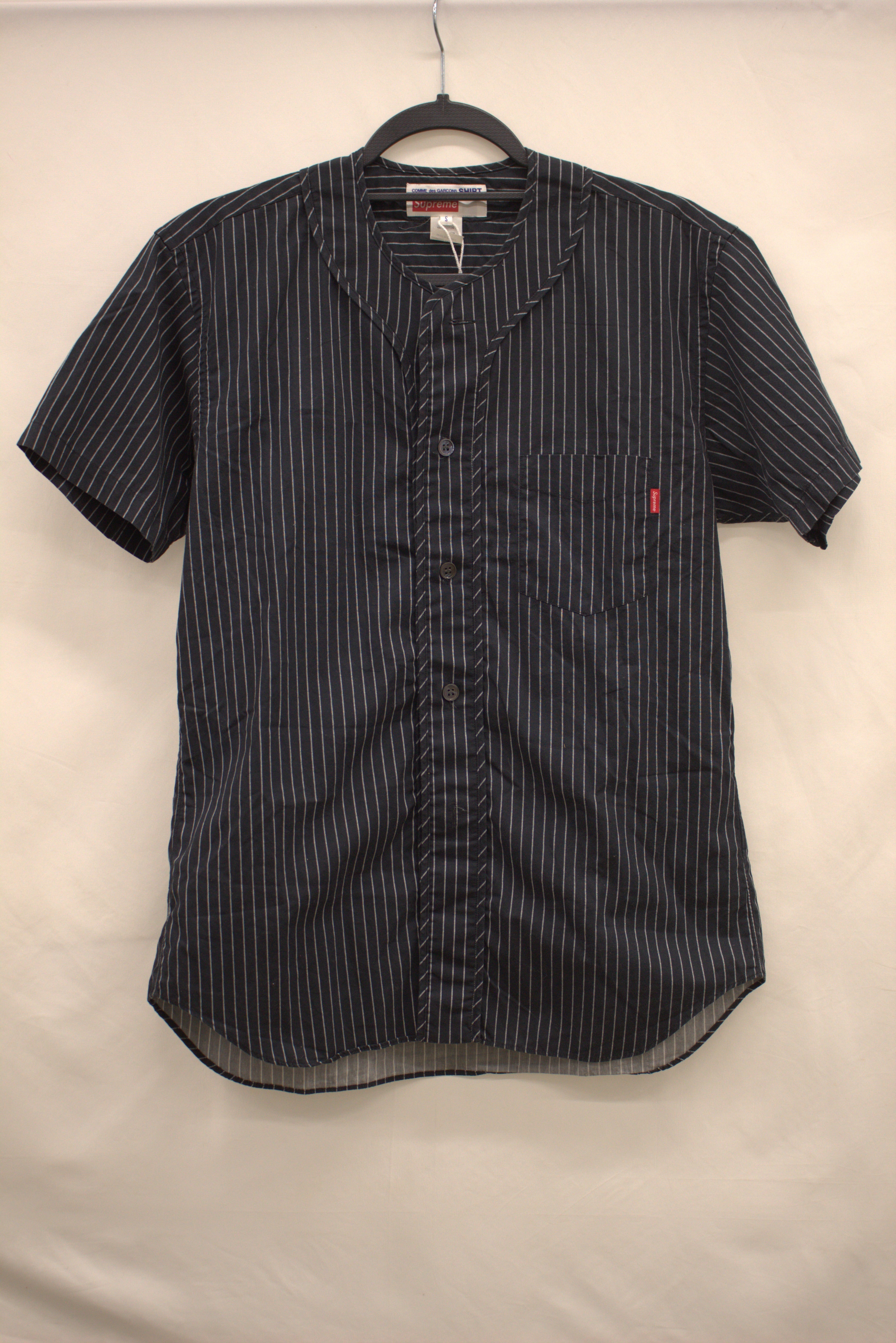 PRE LOVED - SUPREME X COMME DES GARCONS BLACK STRIPE BUTTON UP SHIRT