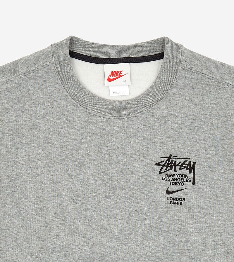 NIKE X STUSSY INTERNATIONAL CREWNECK SWEATSHIRT HEATHER GREY - The Edit Man London Online