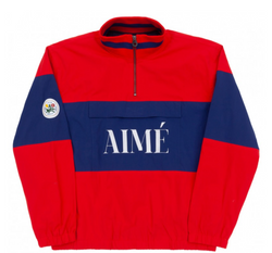 PRE LOVED - AIME LEON DORE LOGO QUARTER ZIP POPOVER JACKET RED - The Edit LDN