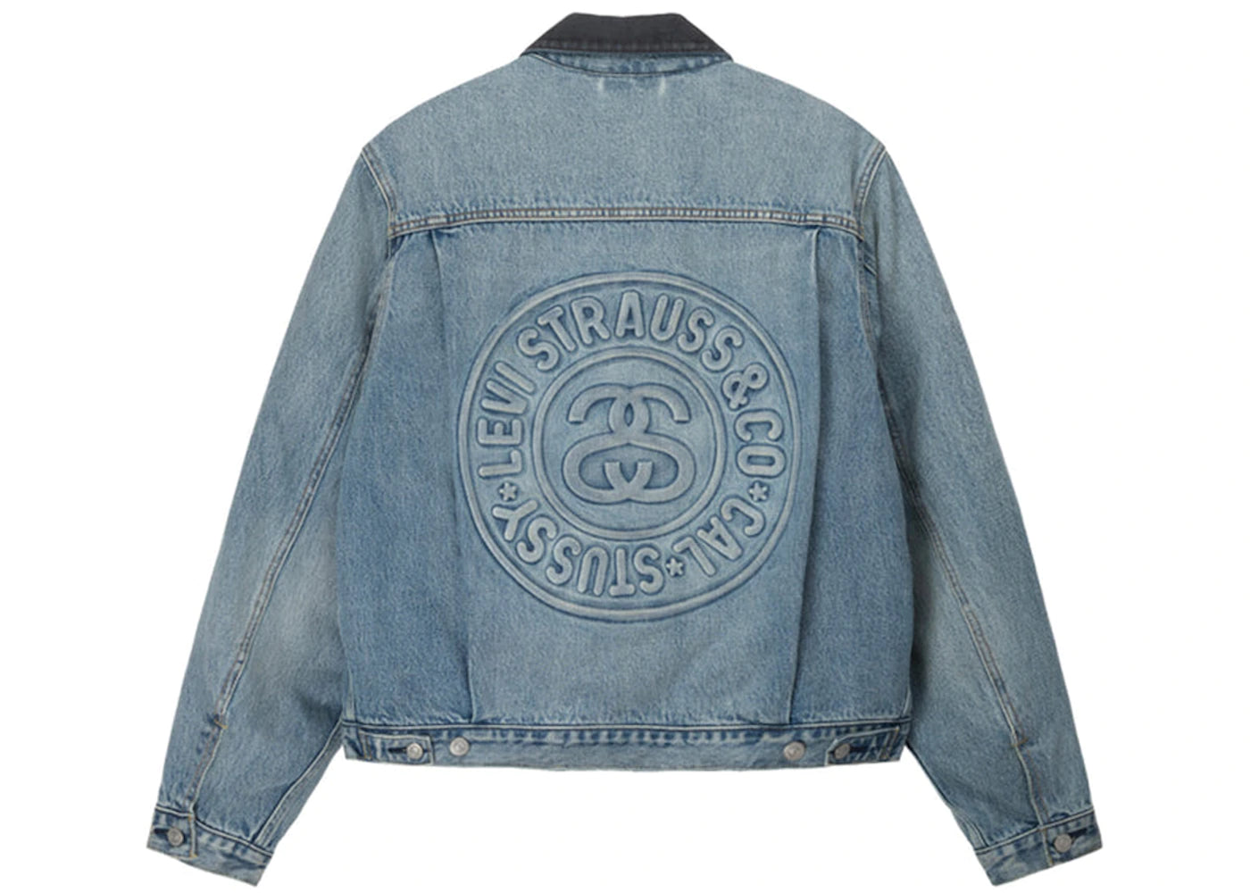 STUSSY X LEVI'S EMBOSSED PRAGLAD TRUCKER JACKET STUSSY RUGGED-BLUE