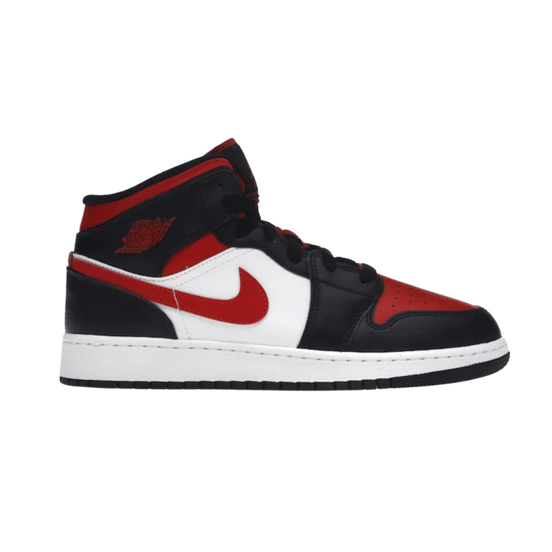 JORDAN 1 MID NEGRO ROJO FUEGO (GS)