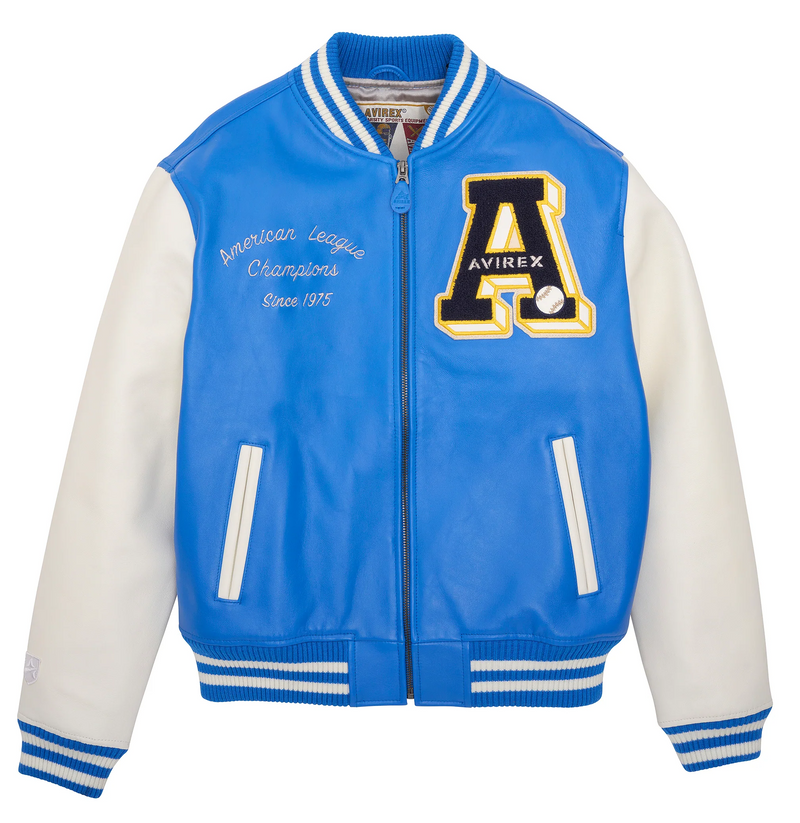 AVIREX BASEBALL VARSITY LEATHER JACKET BLUE/WHITE