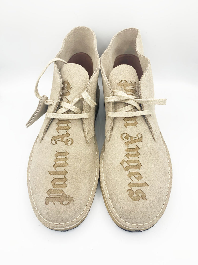 PRE LOVED - PALM ANGELS X CLARKS LOGO DESERT BOOTS - The Edit LDN