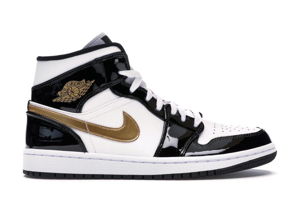 JORDAN 1 MID PATENT BLACK WHITE GOLD (M) - The Edit LDN