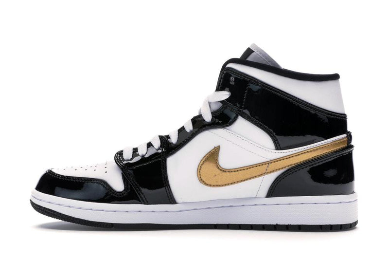 JORDAN 1 MID PATENT BLACK WHITE GOLD (M) - The Edit LDN
