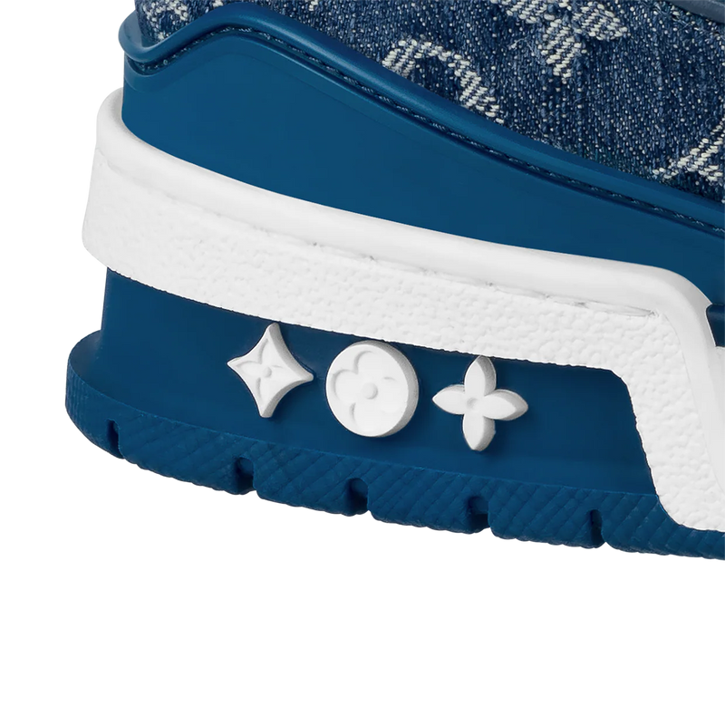 Louis Vuitton Blue Suede and Monogram Denim LV Trainer Sneakers