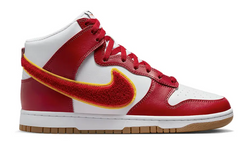 nike dunk high chenille swoosh white red